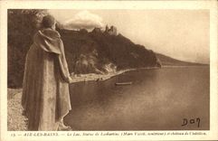 CPA Aix les Bains Le Lac Statue de Lamartine et chateau de Chatillon 
