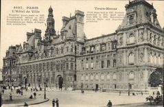 CPA Paris l'hotel de Ville premiere pierre posee en 1593 completement detruit en 1871 reconstruit de