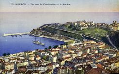 CPA Monaco vue sur la Condamine et le Rocher 