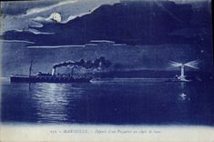CPA Marseille depart d'un Paquebot au Clair de Lune Bateau