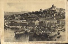 CPA Marseille vue sur Notre Dame de la Garde prise du Pont Transbordeur 