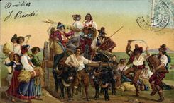 CPA L'arrivee des moissonneurs dans les marais Pontins Leopold Robert