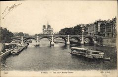 CPA Paris Vue sur Notre Dame Bateau Peniche