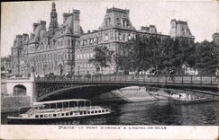 CPA Paris Le Pont d'Acole L'Hotel de Ville Bateau Peniche