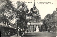 CPA Paris La Sorbonne et la Statue d'Auguste Comte