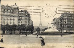 CPA Paris La Place de Breteuil et le Monument de Pasteur Tour Eiffel
