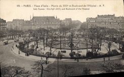 CPA Paris Place d'Italie Mairie du XIIIe et Boulevard de l'Hopital