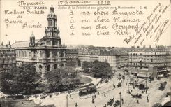 CPA Paris Eglise de la Trinite et vue generale vers Montmartre