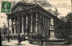 CPA Paris Eglise de la Madeleine et statue de Jules Simon
