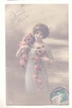 CPA Bonne Annee (femme fleurs voeux) Fantaisie