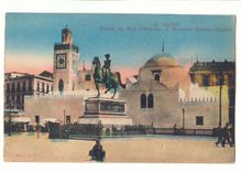 Algerie CPA Lager Statue du duc d'Orleans et mosquee Djemaa Djedid