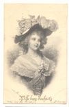 CPA Voeux Mille bons souhaits (femme coiffe)