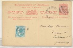 Australia New South WAles 1908 with added stamp to Dresden from Kogarah Scarce (stationary whole)