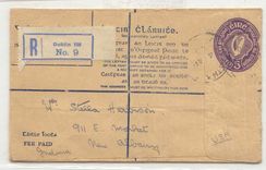 Ireland 1940 registered envelope US to (Ireland stationary whole postal)
