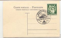 Luxembourg Stamp card with Back German stamp with tank handstamp 1941