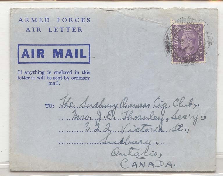 Canada Canadian forces 1944 England Just Before D Day Knew something up 1944 (entier postal stationary aerogramme)