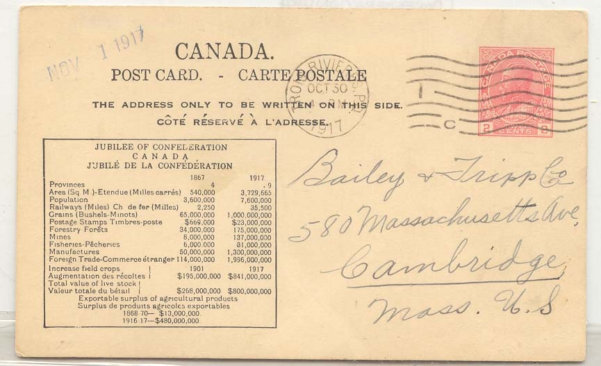 Canada 1917 confederation card P33m used (entier postal stationary)