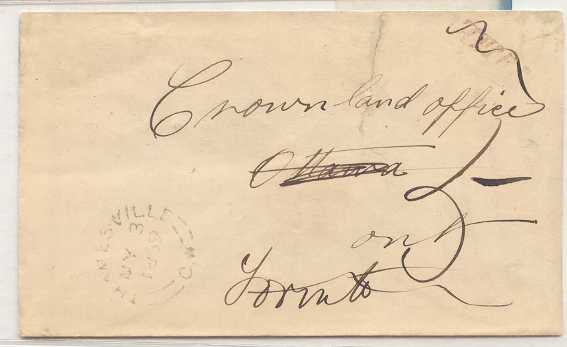 Canada Thamesville CW ws stampless cover Weak drank readable 1869 (cover letter)