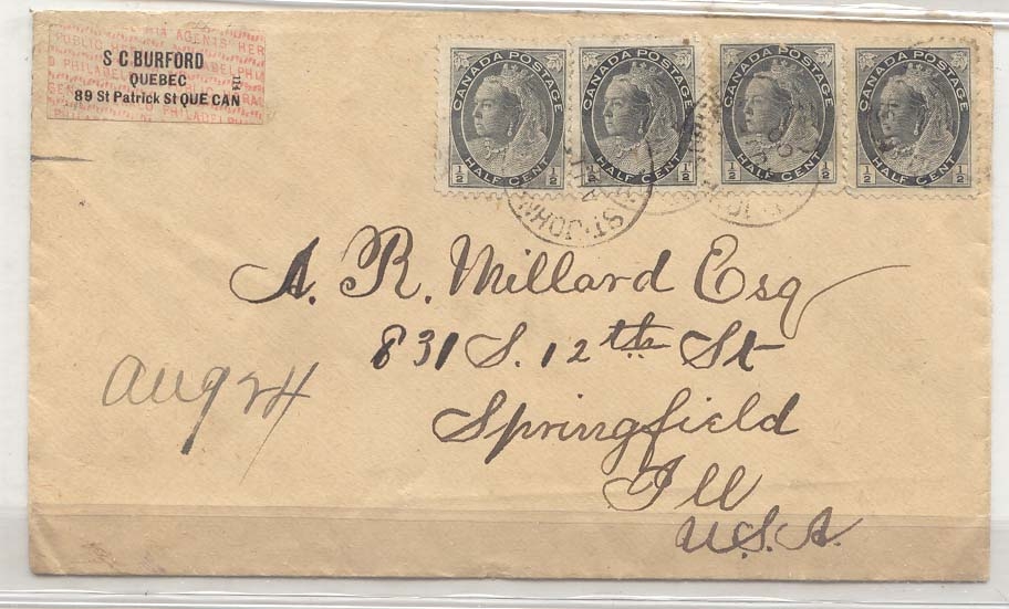 Canada #74 *4 one cover to US 1900 (cover letter)
