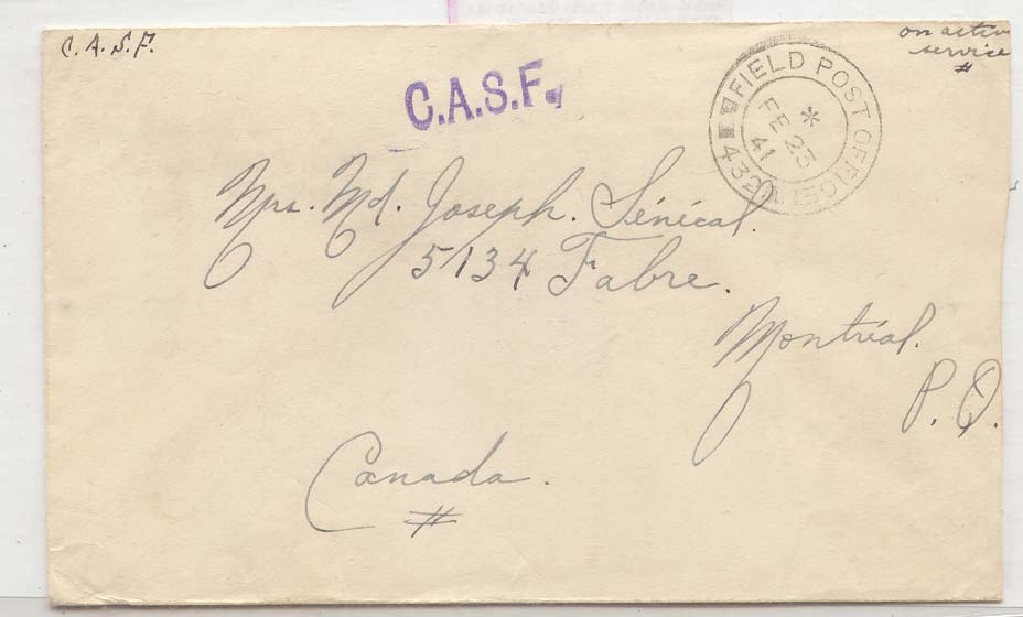 Canada WW2 Field post office 432 (cover lettre guerre)
