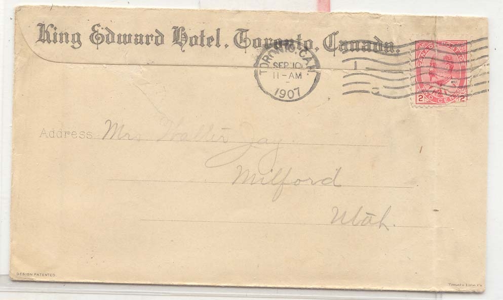 Canada Multicolor Hotel Advertisement 1907 (cover letter)