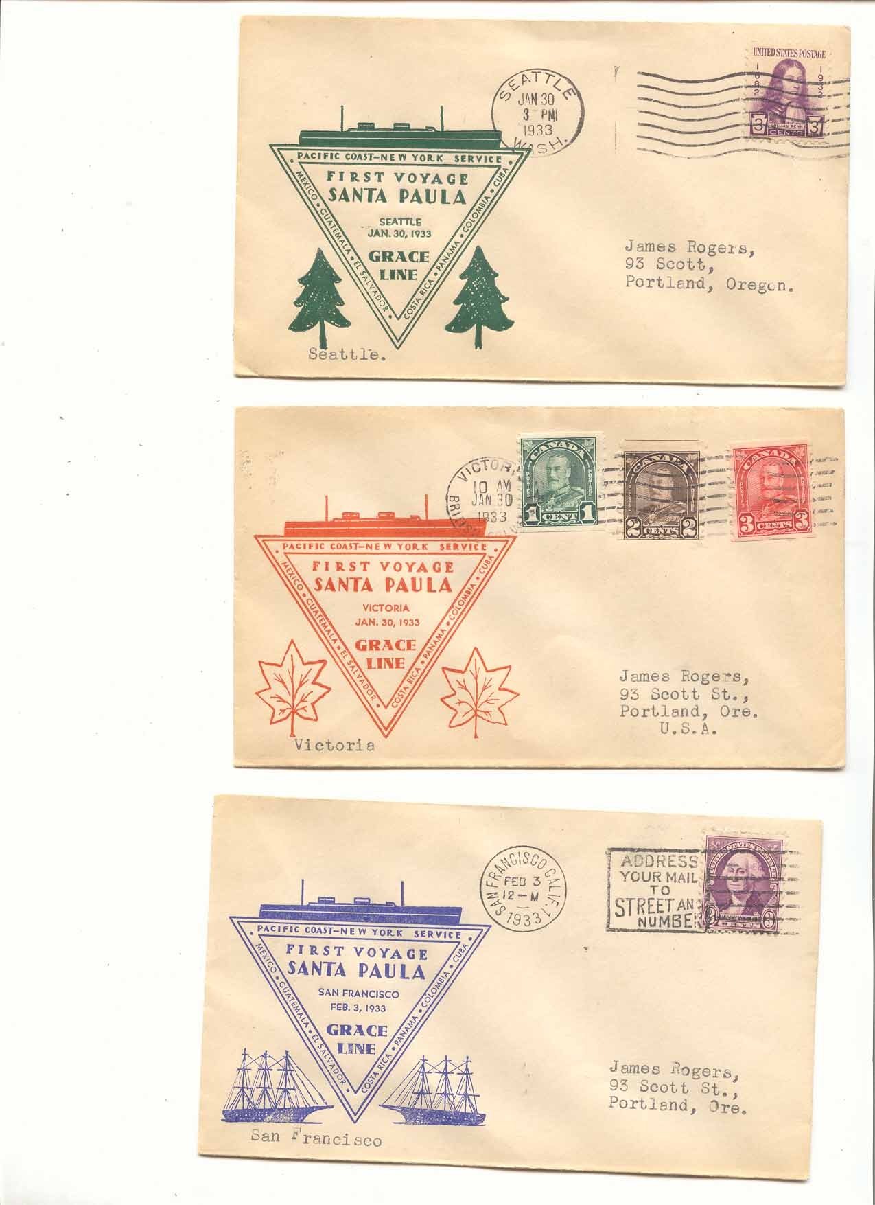 Canada SS Santa Paula First voyage complete set of 12 covers 1 for each port Victoria to NYC via Canal SCArCE (lettre)