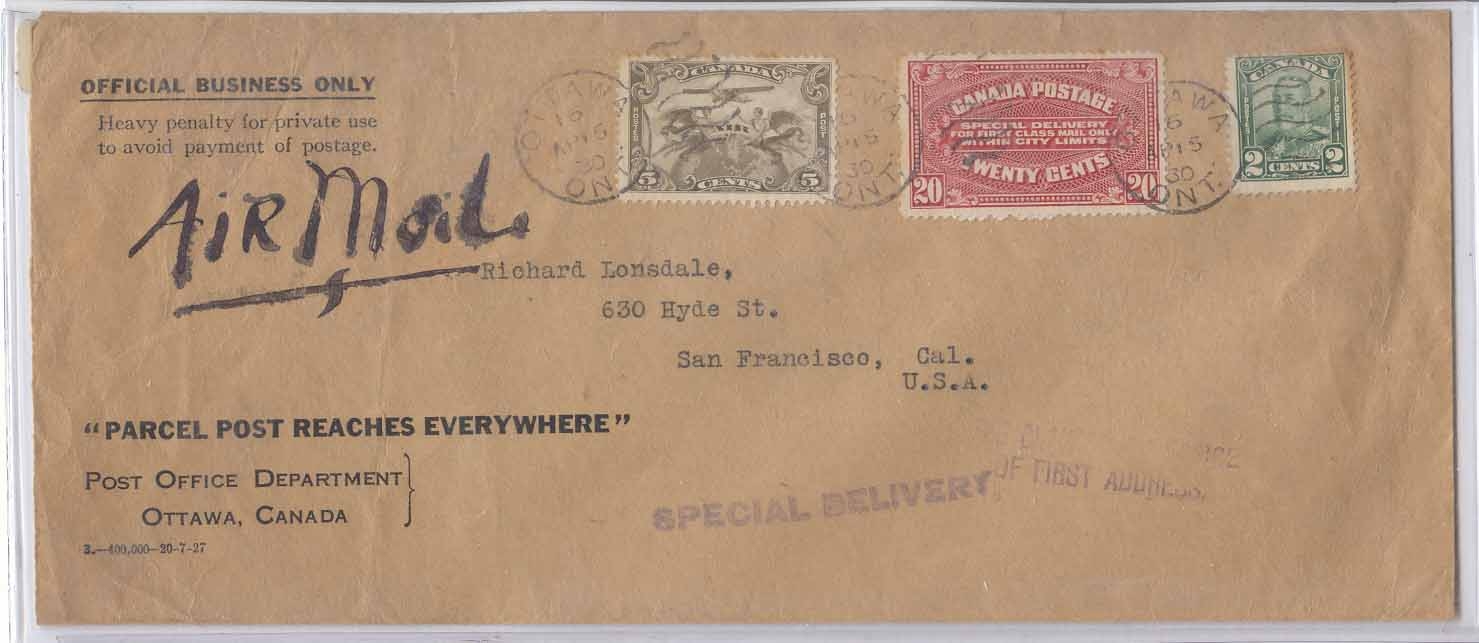 Canada 1930 Air Mail to New Zealand Ottawa (lettre cover)