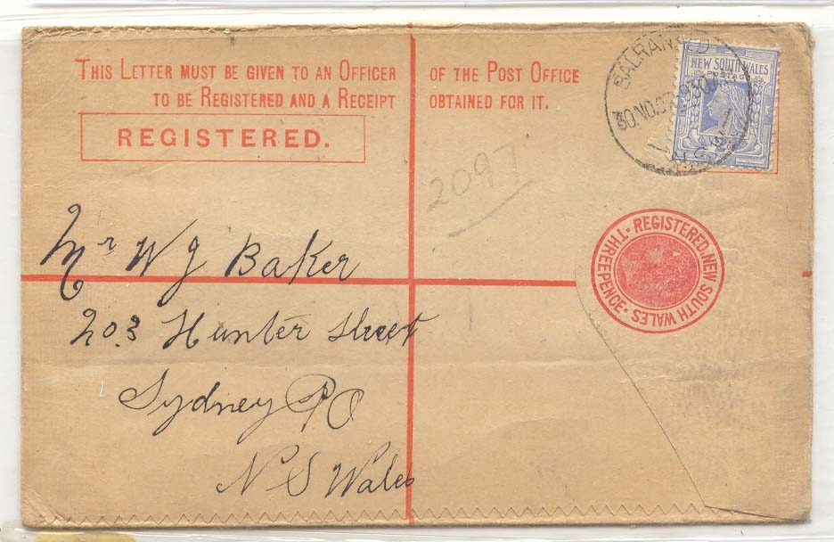 Australia New South WAles registered envelope 1907 Scarce (Australia letter enter postal)