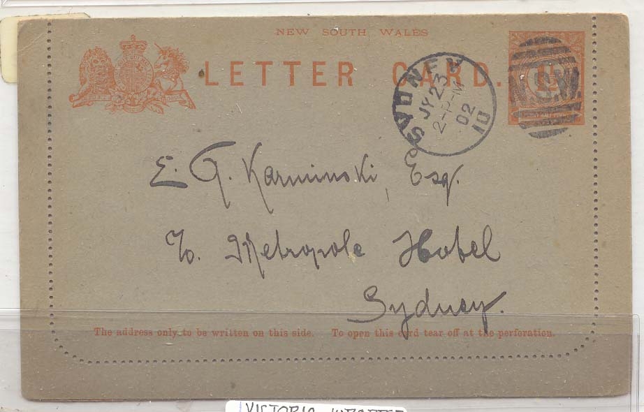 Australia New South Wales A7 Sydney 1902 (Australia postal entirety)