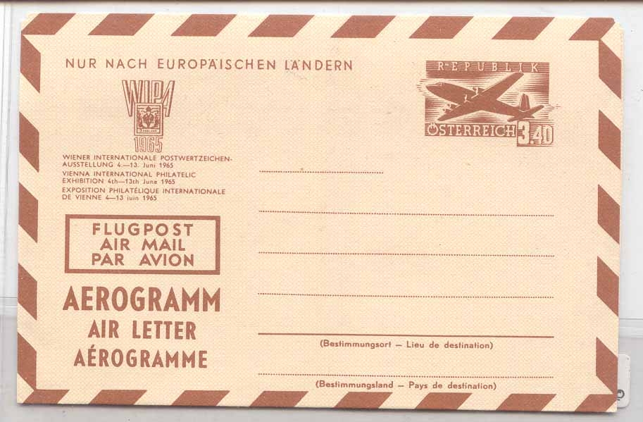 Austria LF 9 aerogram WIPA 1965 (osterreich letter Austria air letter)