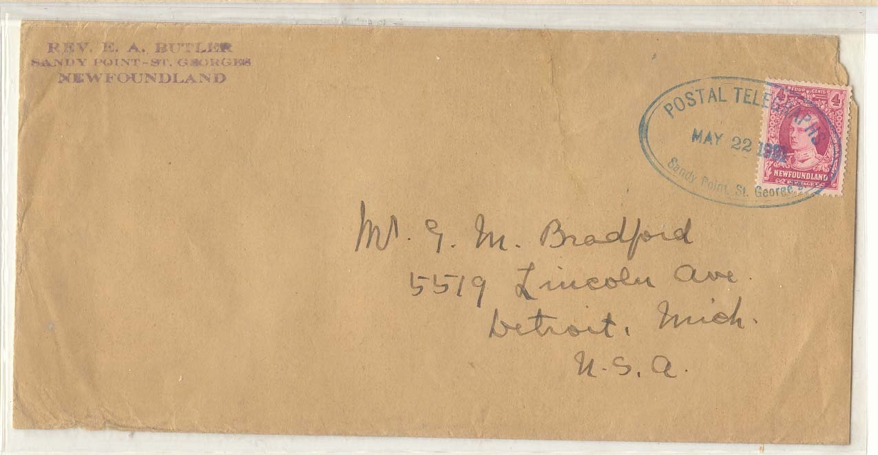 Canada Newfoundland 1931 interesting Sandy chancel Not St George' S (letter cover)