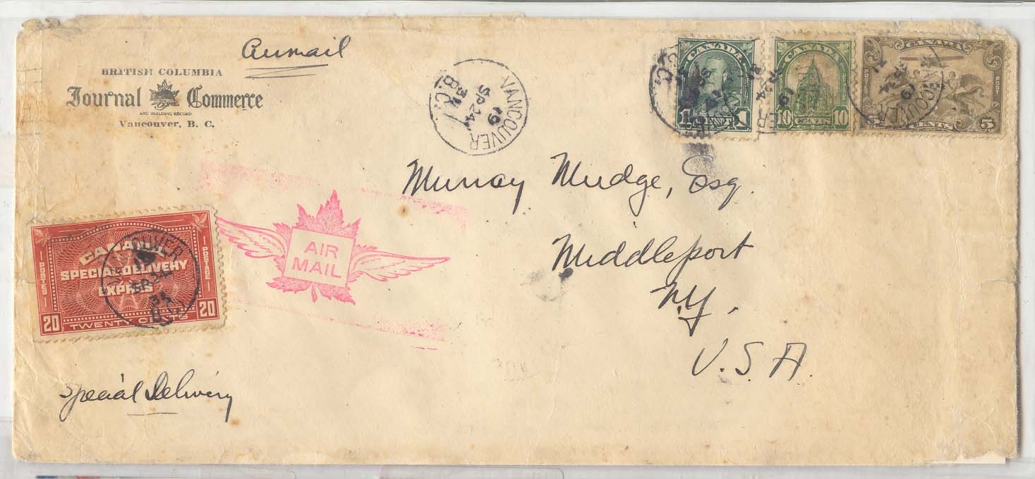 Canada E4 + C1 + 173 double rate airmail to US (lettre cover)