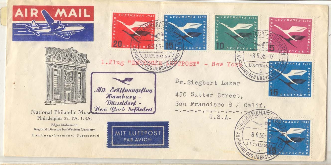 Germany 1955 air email set + will extras one special flight cover (flight Germany letter)