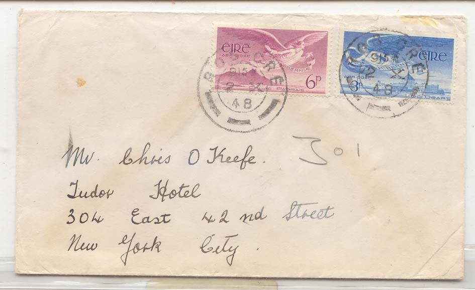 Ireland 1948 air email to New York (Ireland letter)