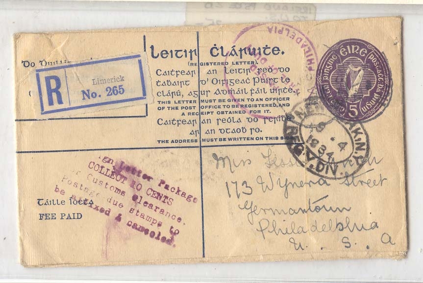 Ireland PSRe 2b US to (Ireland stationary whole postal)