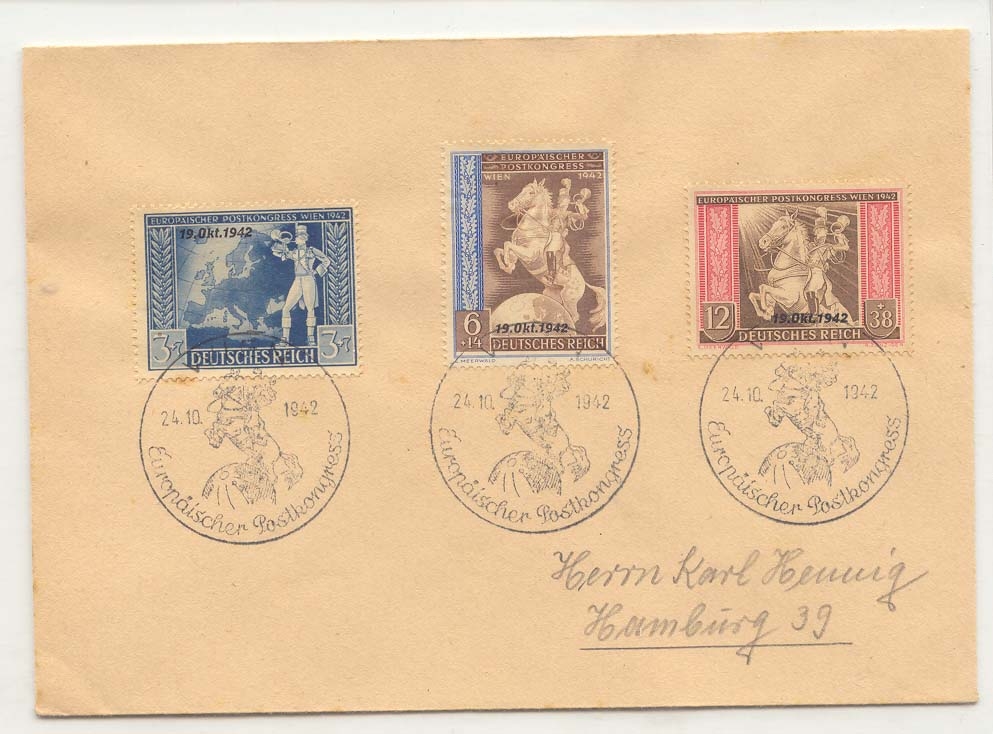 Germany 1942 karl postal Hennig cover with the cogress resulting related tied with special chancel (Germany)