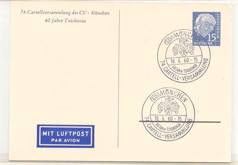Germany PTPO Michel PP 9/9 with speical Cartellversammlung chancel of CV Munchen (stationary whole postal)