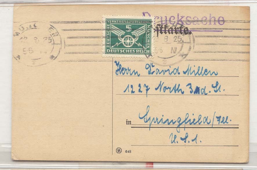 Germany Solo use Michel 370 1925 on card (lettre cover)