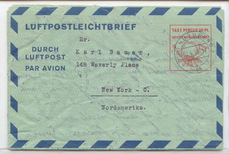 Germany Bundesrepublik AlS LF 7 aerogram air letter used 1953 (postal entirety stationary)
