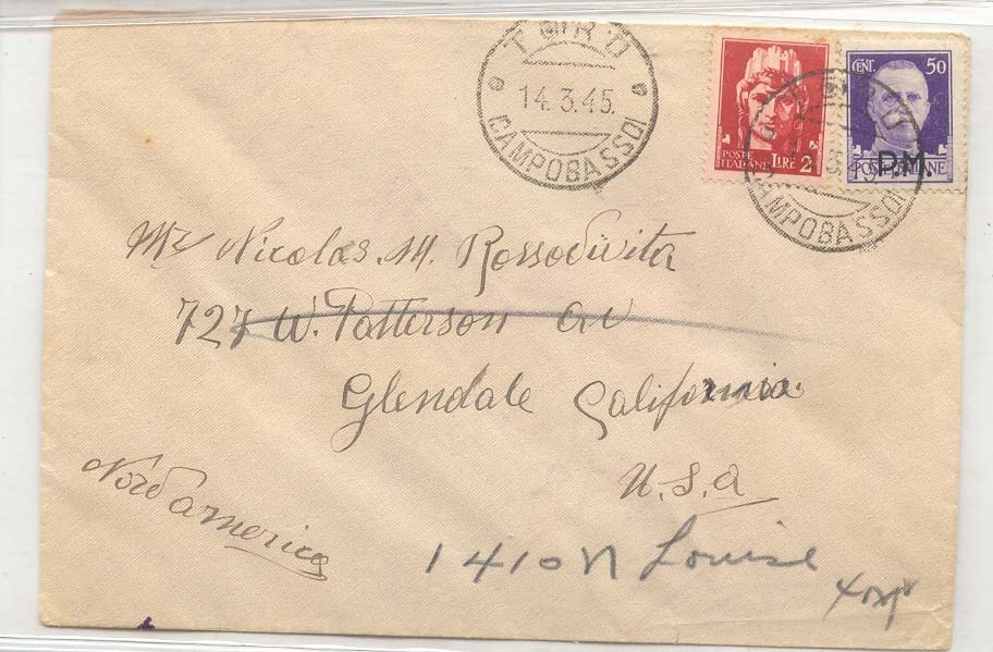 italy 1945 PM + old stamps valid for posting cover cancelled 14 3 45 (letter Italy war)