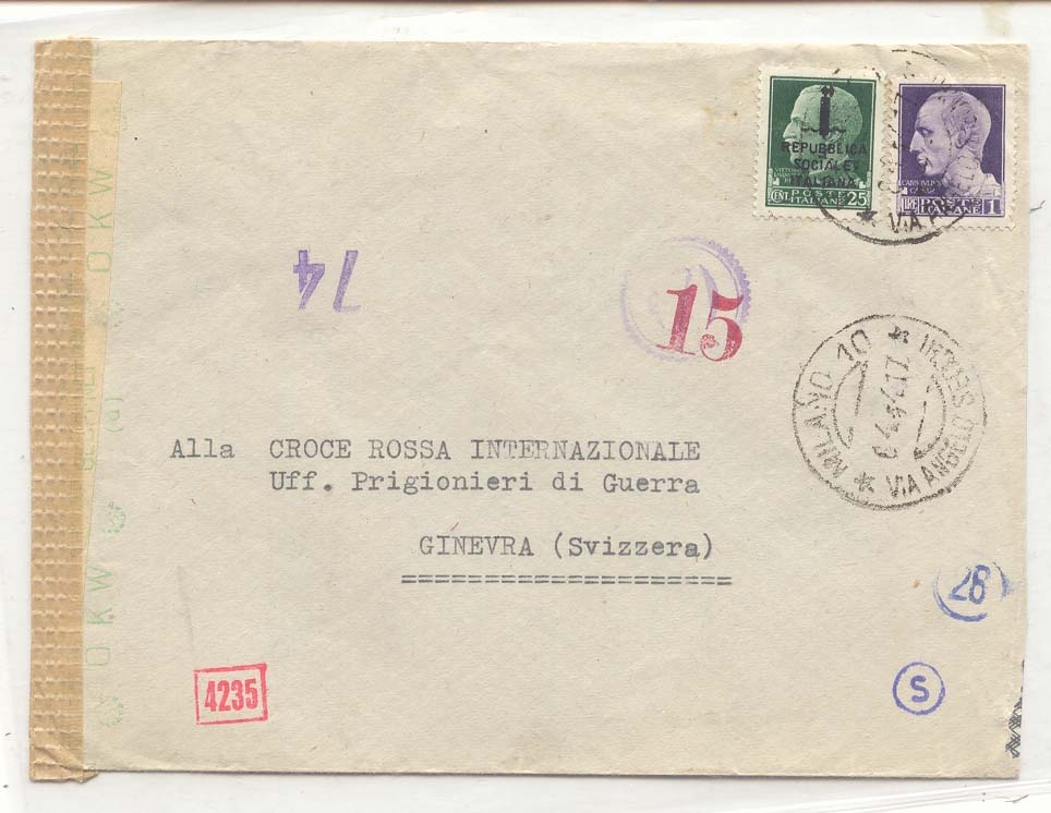 Italy 1944 Social registered RSI Republica mixed franking SCarce (letter Italy war)