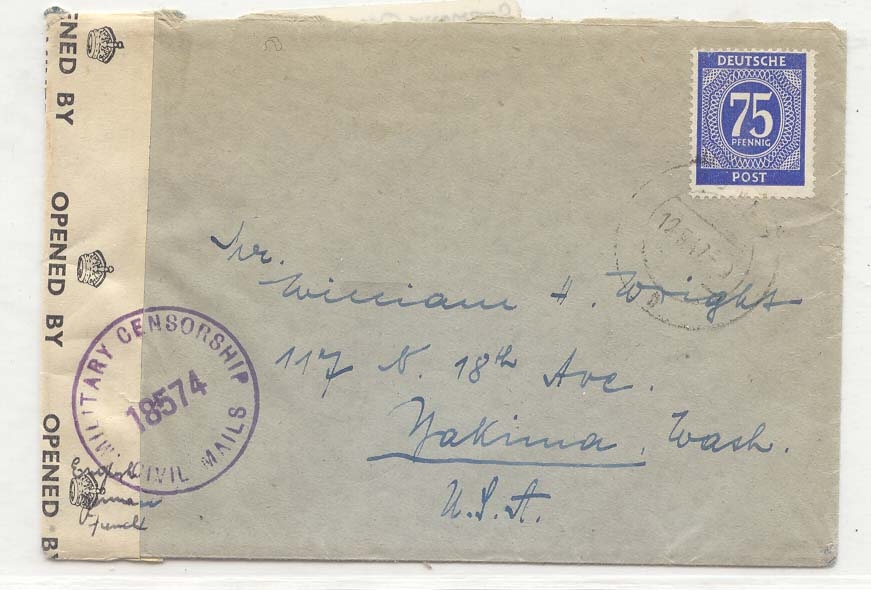 Germany occupation by combine 1947 censor (letter cover)