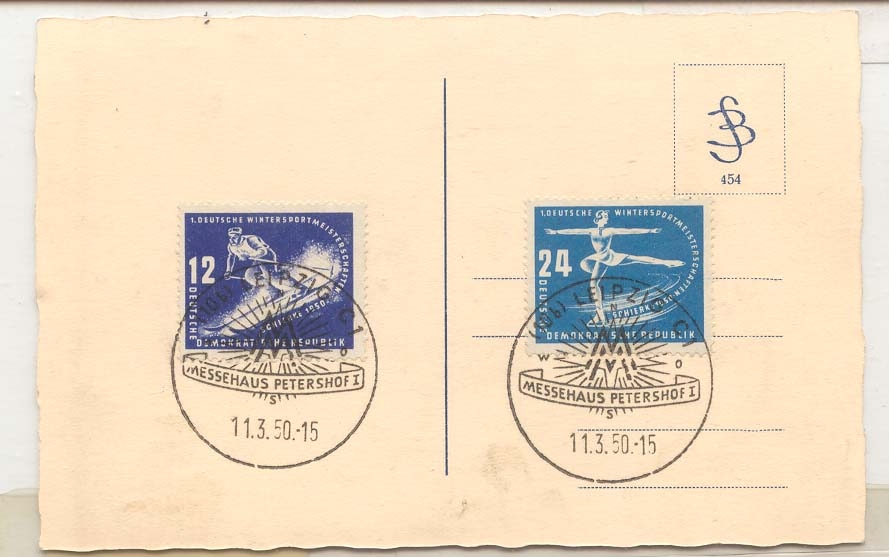 East germany GDR winter sport one card Messehaus Petersof 11 3 50 (ski ice skating)