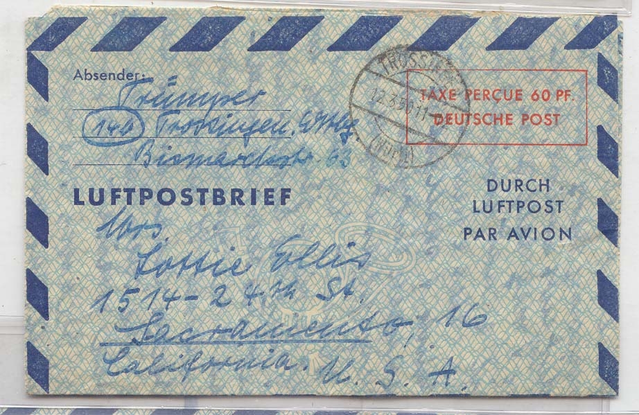 Germany AlS LF 3 aerogram air letter used 12 3 50 (postal entirety stationary)