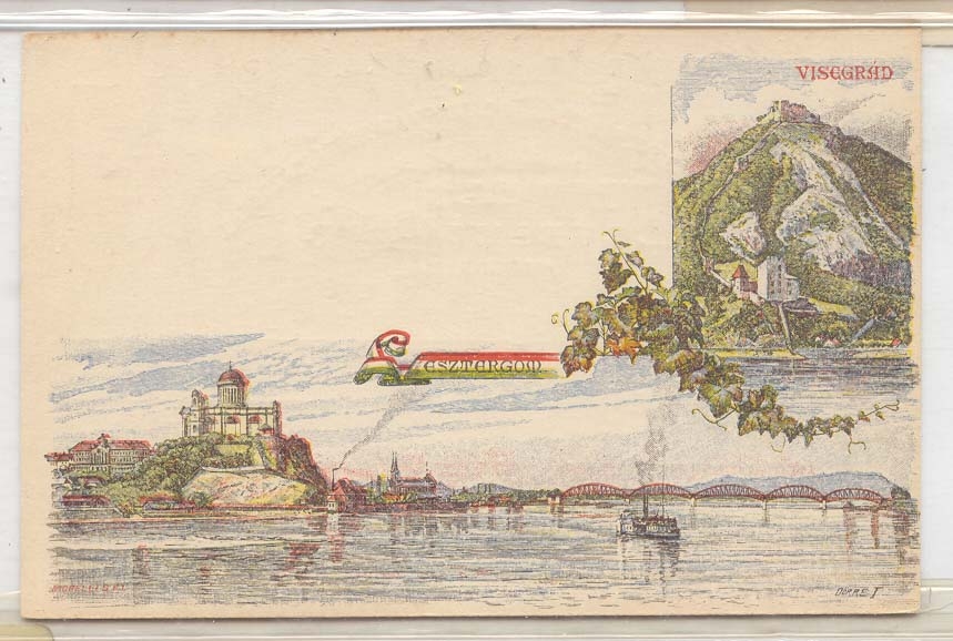 Hungary Hongrie CPA Multi color postcard Pioneer card CArte precurseur RaRe neuveViscgrad Esztergod (Hongrie)
