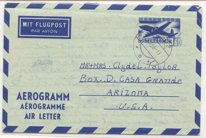 Austria aerogram air letter AlS 7 used 1956 (postal entirety stationary Osterreich)