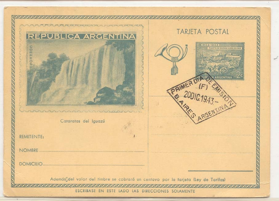 Argentina 1943 government postal with view H&G 68 cancelled to order (whole postal)