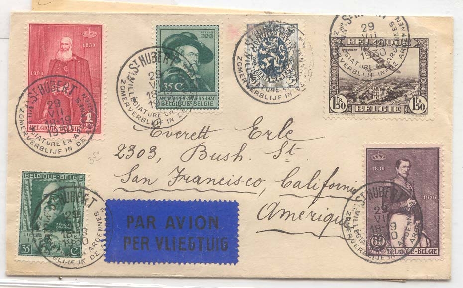 Belgium Letter with series of 1930 (cover Belgium) + CPA St Hubert