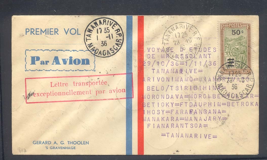 Madagascar Tananarive Tananarive 29 10 1936 (first Malagasy flight) Very Rare